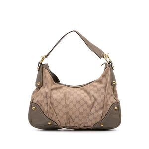 Pre Loved gucci Hobo Monogram Canvas Handbag Women Brown Hobo Bag